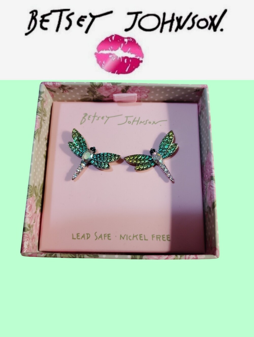 *💎💚Betsey Johnson *GARDEN GLAM*. Dragonfly CRYSTALS Stud Earrings💛💎